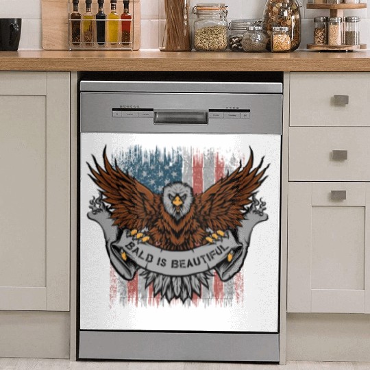 Bald Is Beautiful US Flag 4th Of July Funny Eagle Dish Washer Covers