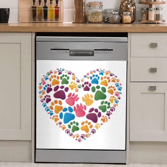 Colorful Cat Paw Prints Forming a Heart Shape Dish Washer Covers