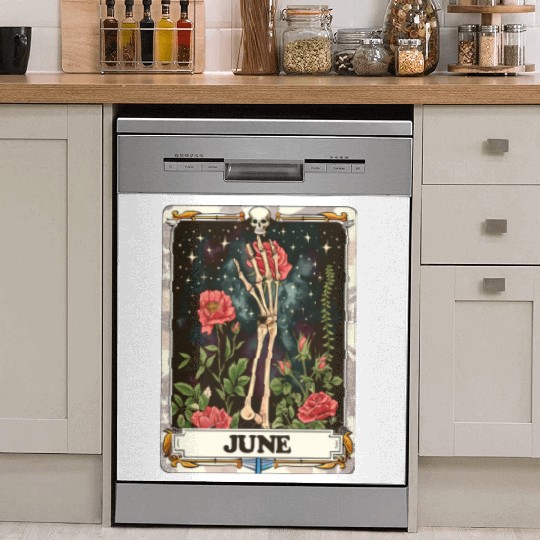 June Gothic Tarot Card - Rose Flower & Skeleton's Dish Washer Covers