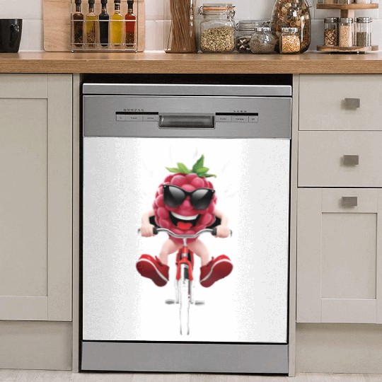 Raspberry Cycling On Bike Realistic Dish Washer Covers