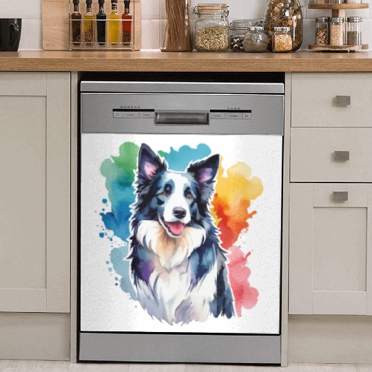 Border Collie Watercolor Dish Washer Covers