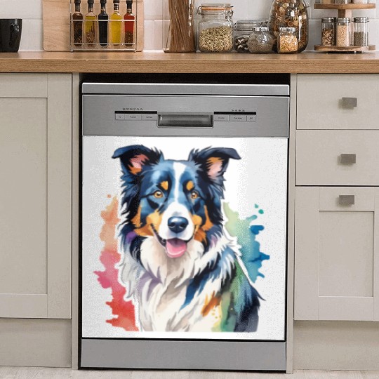Border Collie Watercolor Dish Washer Covers