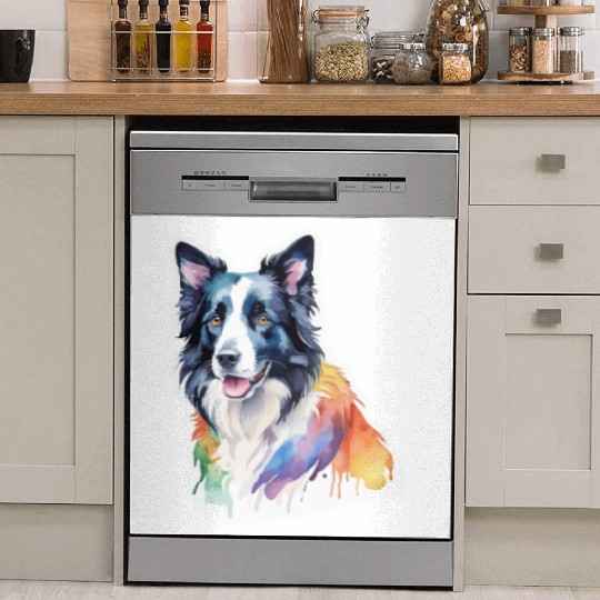 Border Collie Watercolor Dish Washer Covers