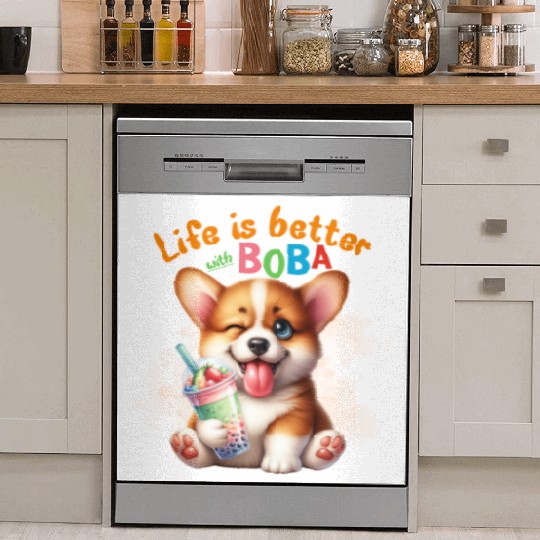 Corgi with BOBA tea Milk TEA Bubble tea Dish Washer Covers