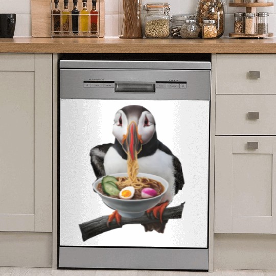 Atlantic Puffin Eating Ramen Realistic Dish Washer Covers
