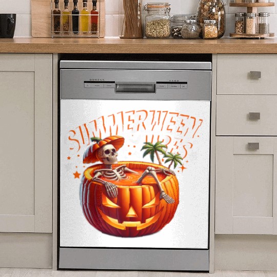 funny Summerween Vibes Skeleton Pumpkin Summer Vac Dish Washer Covers