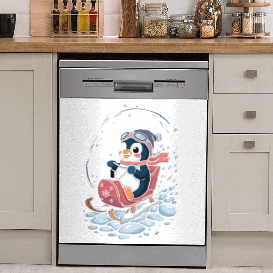 Cute Penguin Sledding Adventure Dish Washer Covers
