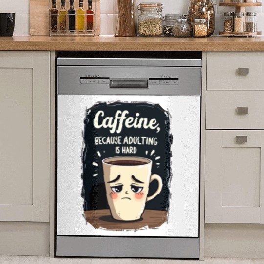 Caffeine Because Adulting Is Hard - Coffee Humor Dish Washer Covers