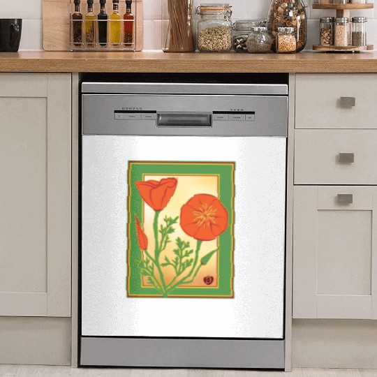 California Poppies illustration poster Dish Washer Covers