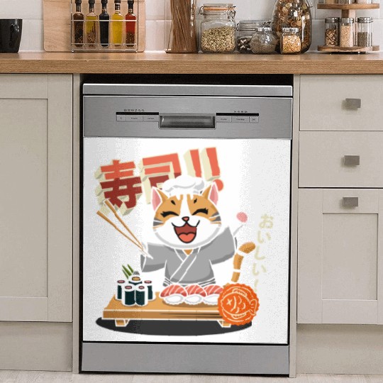 Sushi Chef Cat Adorable Culinary Cat Design Dish Washer Covers