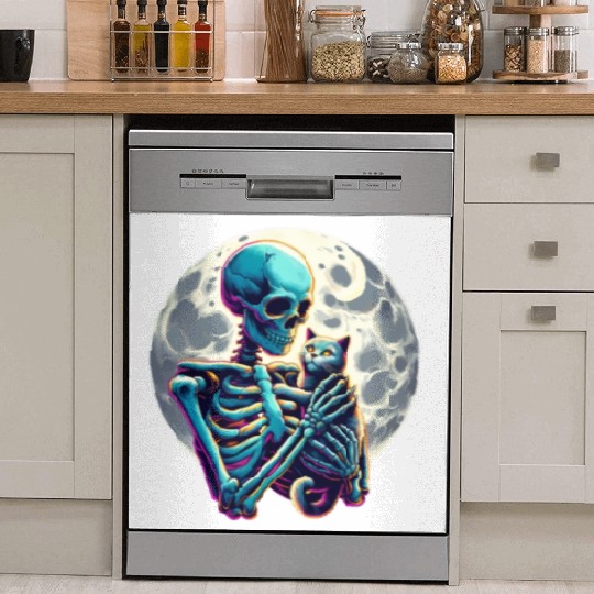 Skeleton Cute Cat Skull Kitty Halloween Dish Washer Covers