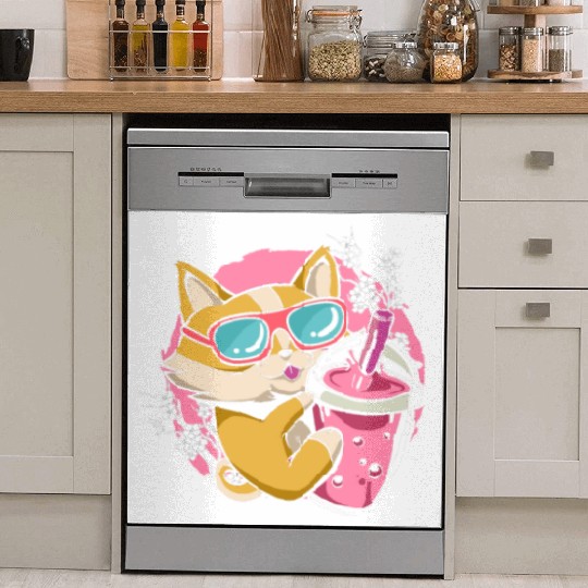 Kitten Kawaii Boba Milk Tea Drinking Cat Dish Washer Covers