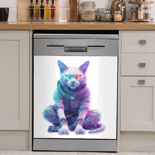 Futuristic Cyberpunk Cat Dish Washer Covers