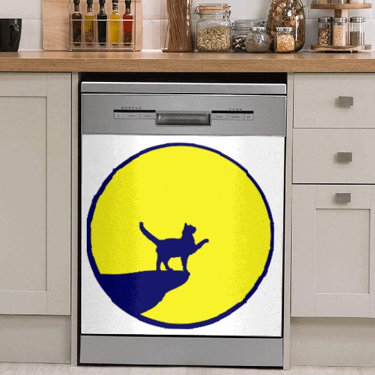Cat Moon Cliff At Night Werewolf Round Howling Fun Dish Washer Covers