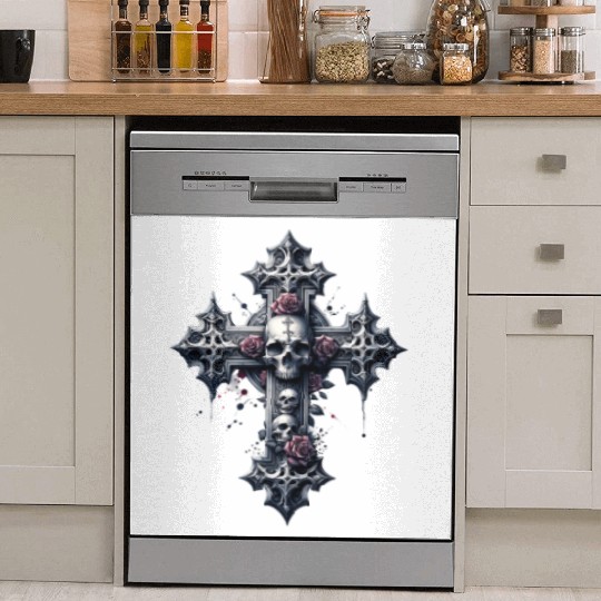 Gothic Cross Collection - Skulls and Red Roses Dish Washer Covers