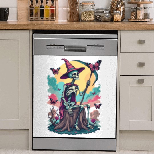 Tarot Card Magical Skeleton Death and Plants Dish Washer Covers