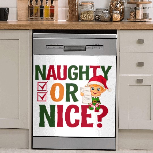 Naughty or Nice Elf Checklist Christmas Fun Dish Washer Covers