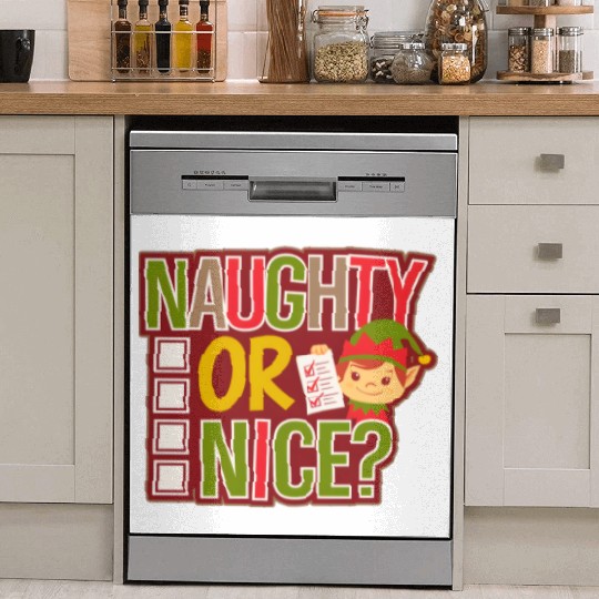 Playful Elf Naughty or Nice Holiday Fun Dish Washer Covers