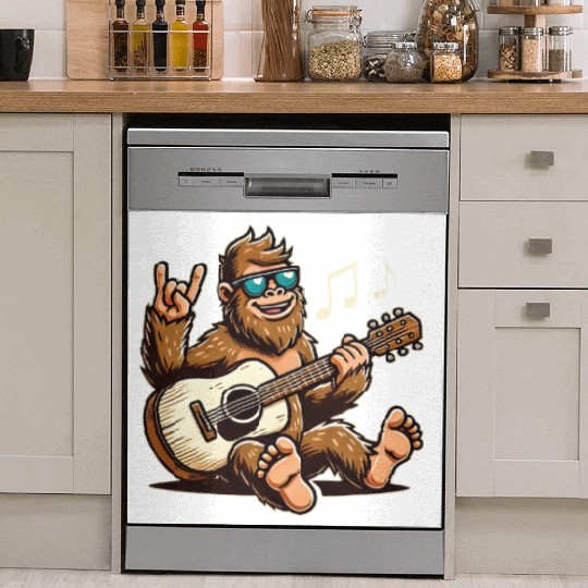 Funny Bigfoot Sasquatch Singing Guitar Playing Dish Washer Covers