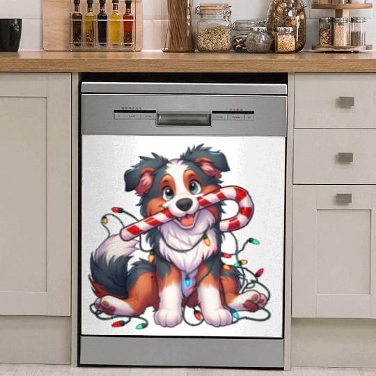 Christmas Dog Australian Shepard Lights Dish Washer Covers