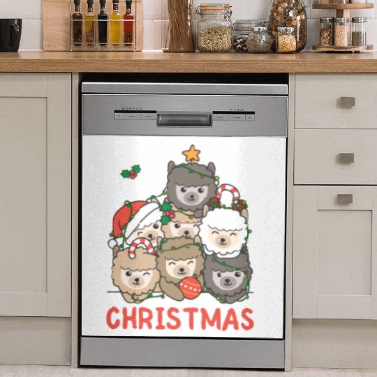 Alpaca Christmas Tree Merry Christmas Dish Washer Covers
