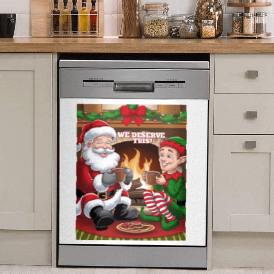 We Deserve This! Santa Claus And Elf Relaxing Dish Washer Covers