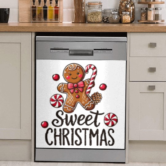 Happy gingerbread man with candy cane Dish Washer Covers