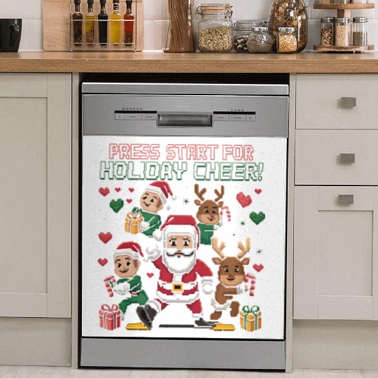 Christmas Typography press start for holiday cheer Dish Washer Covers