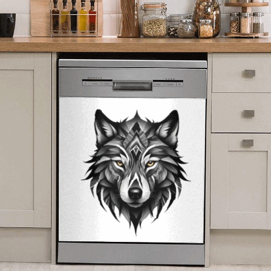 Black and White Geometric Wolf Dish Washer Covers