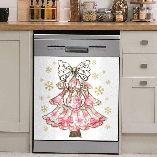 Preppy Pink Coquette Bow Xmas Tree Dish Washer Covers