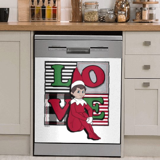 Elf on the Shelf Christmas Love Stacked Plaid Dish Washer Covers