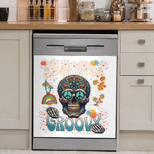 Drop Dead Groovy Psychedelic Skull Dish Washer Covers