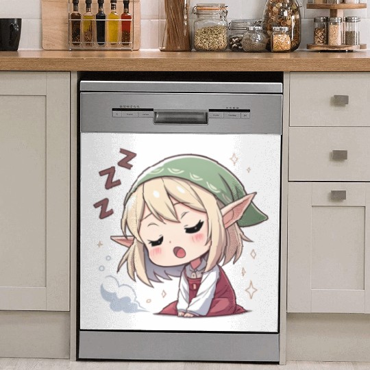 Sleepy Sprite: Cute Elf Napping So Lovingly Dish Washer Covers