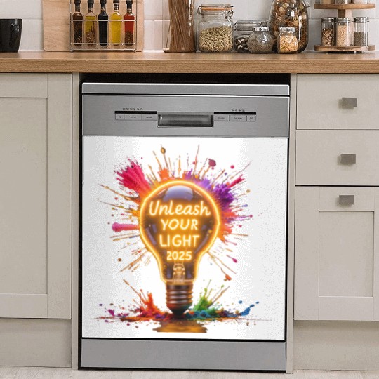 A large starburst glowing in neon light with 2025 Dish Washer Covers