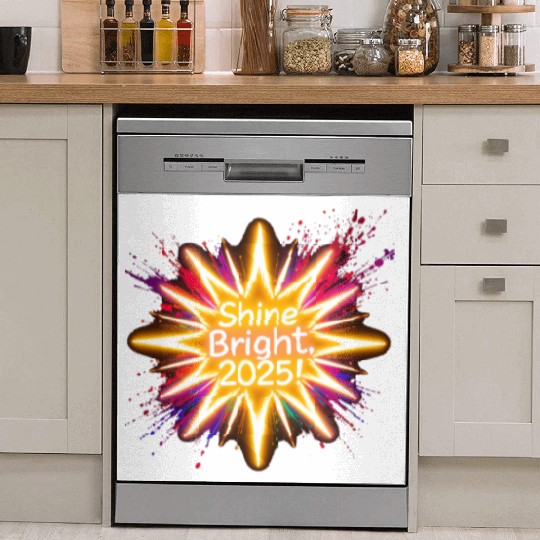 A large starburst glowing in neon light with 2025 Dish Washer Covers