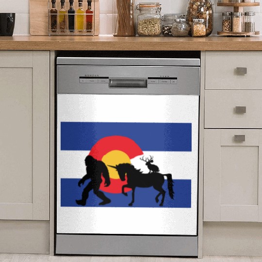 Mythical Creature and Jeep in Colorado Flag Dish Washer Covers