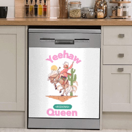 Yeehaw Queen, girl horse riding Dish Washer Covers.