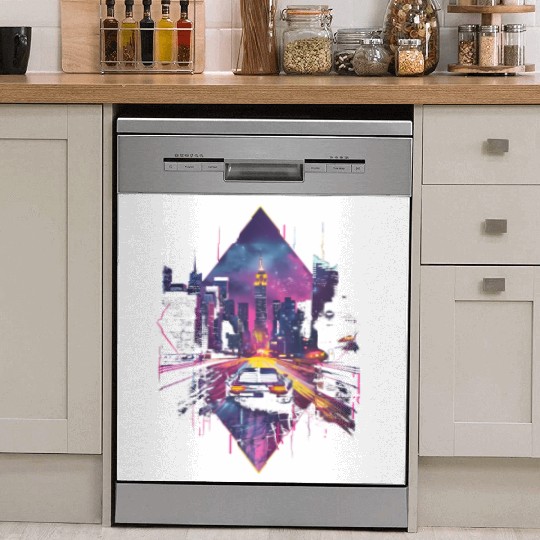 Retro Car Vaporwave City Synthwave 80s 90s Dish Washer Covers