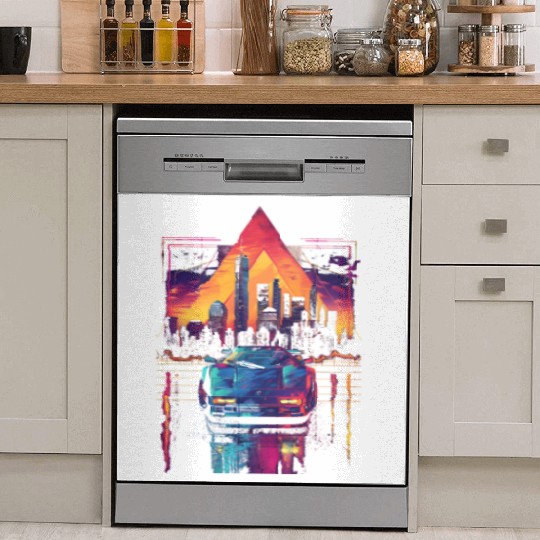 80s 90s Car City Synthwave Vaporwave Retro Dish Washer Covers