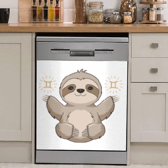 Adorable Gemini Zodiac Sloth Embraces Gemini Charm Dish Washer Covers