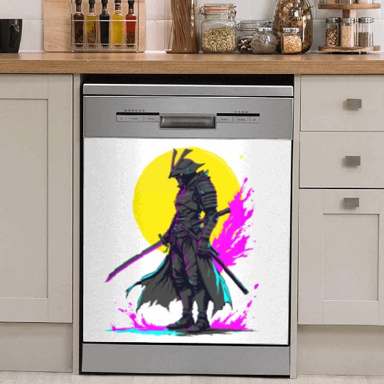 Cyberpunk Samurai Warrior Neon Art Design Dish Washer Covers