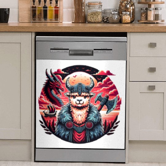 Viking Alpaca Adventure Under Moonlit Skies Dish Washer Covers