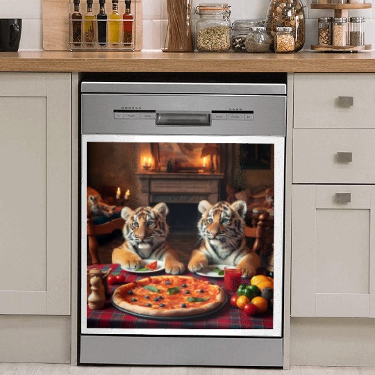 Tiger Cubs eating pizza Dish Washer Covers