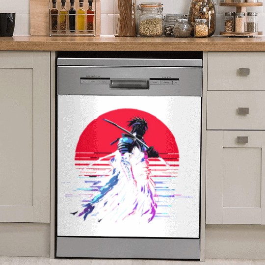 Cyberpunk Samurai Warrior Under Neon Moon Dish Washer Covers