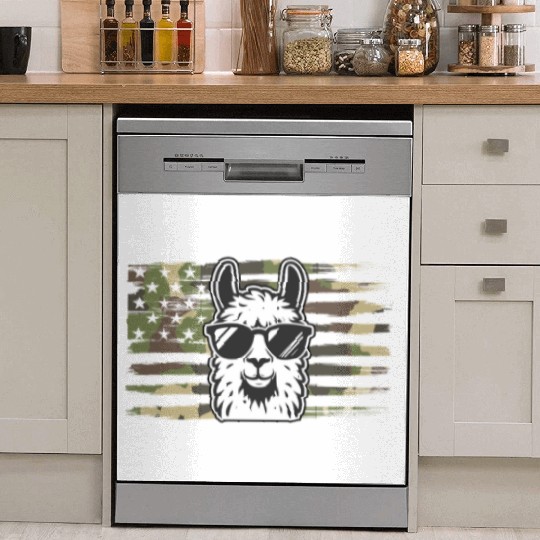 Llama Camouflage US Flag Llama Dish Washer Covers