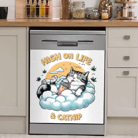 High on Life & Catnip - Floating Cat Art Dish Washer Covers