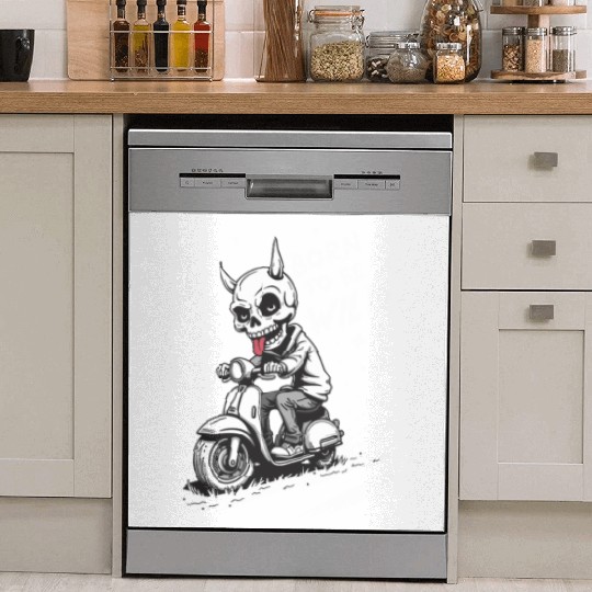 Born to Be Wild - Skull Devil on Scooter Dish Washer Covers