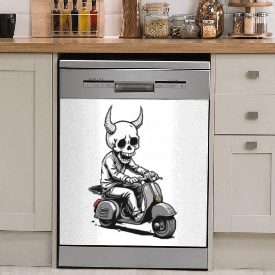 Born to Be Wild - Skull Devil on Scooter Dish Washer Covers