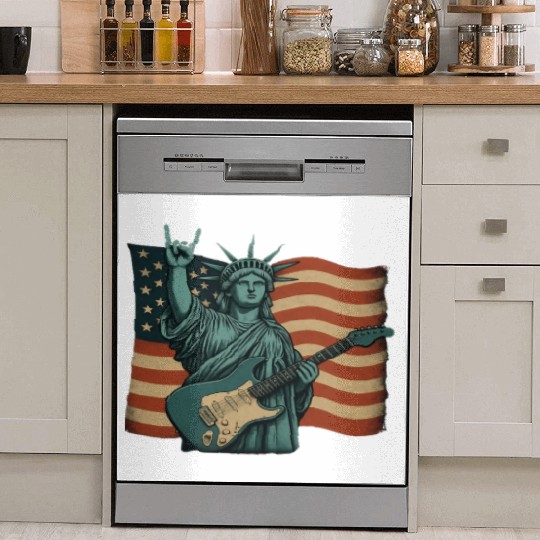 4th of July Statue Of Liberty Rock Guitar USA Flag Dish Washer Covers