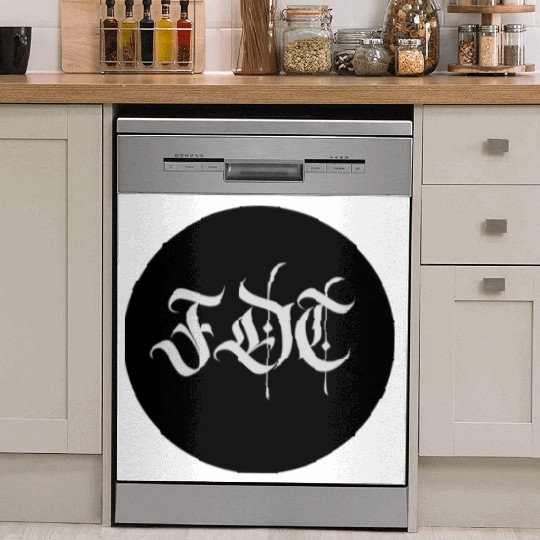 Ornate Gothic Lettering FDT in Light Grey on Black Dish Washer Covers